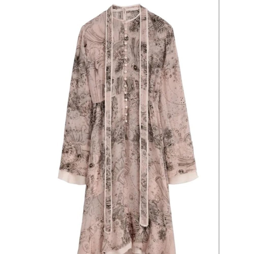 ZARA WOMAN STUDIO MIDI PRINTED DRESS LIMITED EDITION BEIGE SIZE XL 2317/761